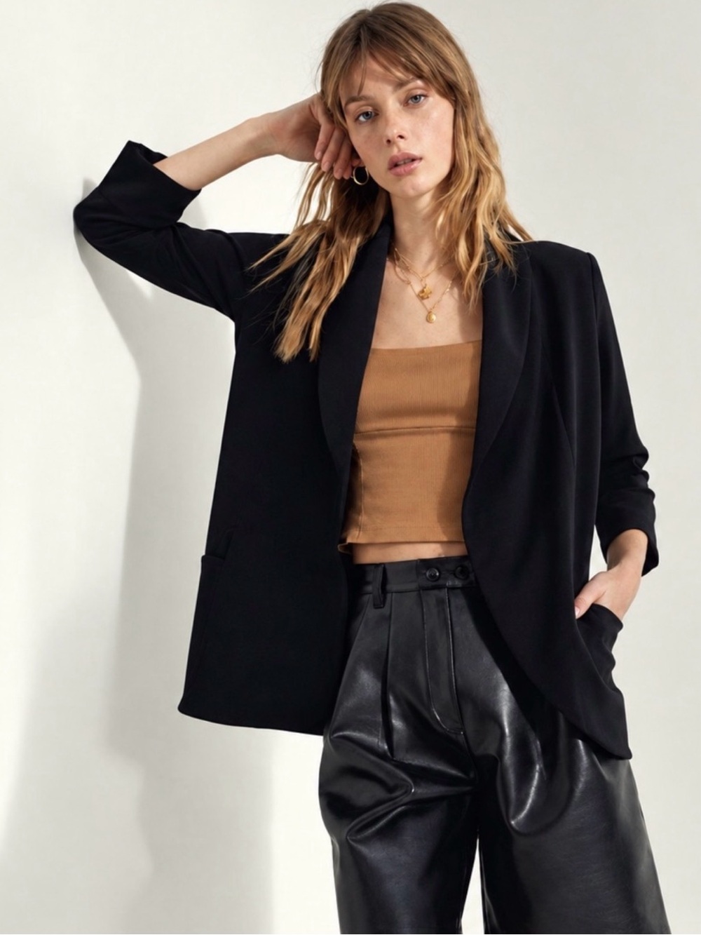 Aritzia Wilfred Chevalier Blazer Black Crepe Open Front Jacket Size 0